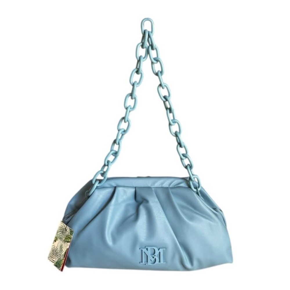 Badgley Mischka Blue Wrapped Frame Pouch Clutch with Resin Chain Strap